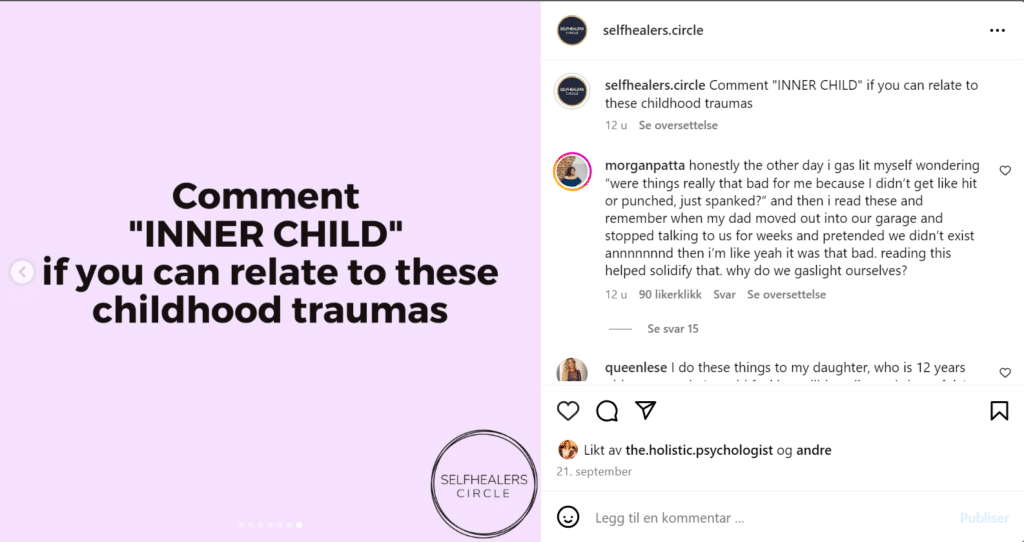 Fra en instagramkonto om traumer