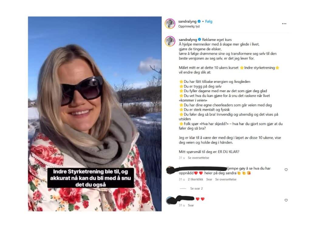 Sandra Lyng på Instagram